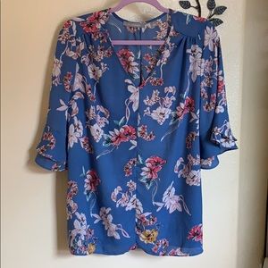 NY collection floral blue blouse